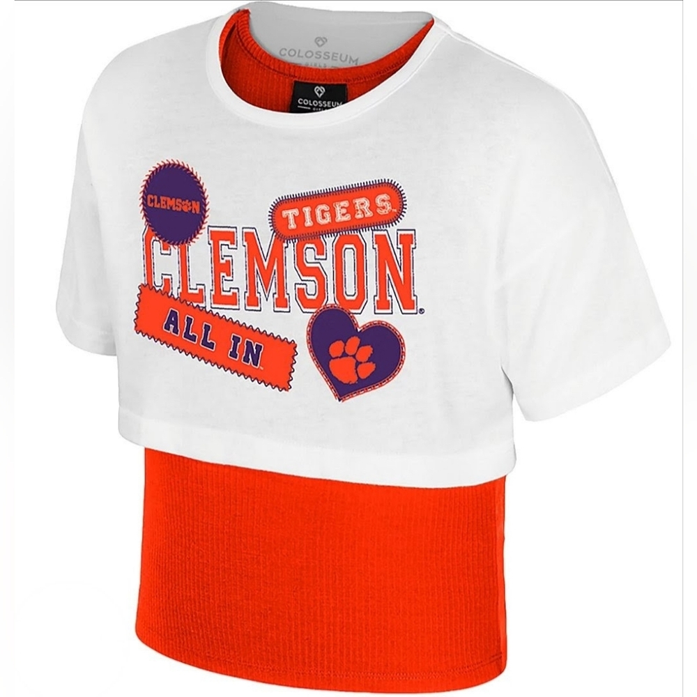 Colosseum White & Orange Clemson Tigers 2-Fer Short Sleeve Tee Size L 10-12 NWT
